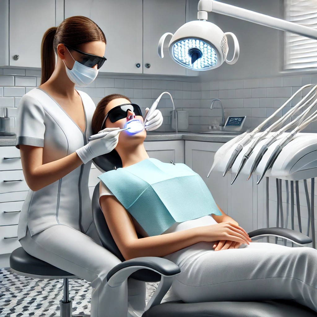 歯科医師さんが歯の照射中