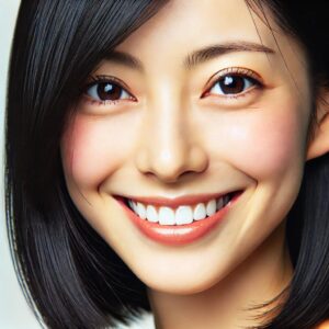 真っ白な歯の笑顔の日本人女性
