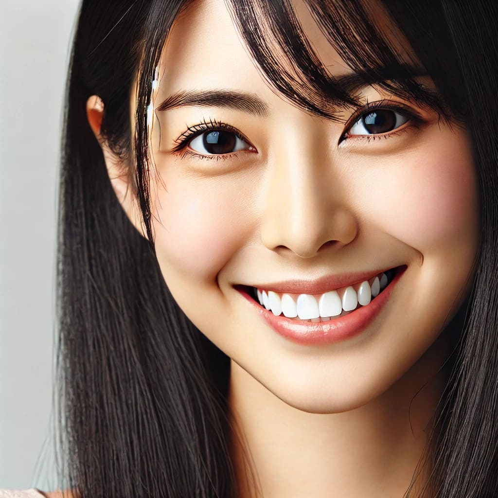 真っ白な歯の笑顔の日本人女性