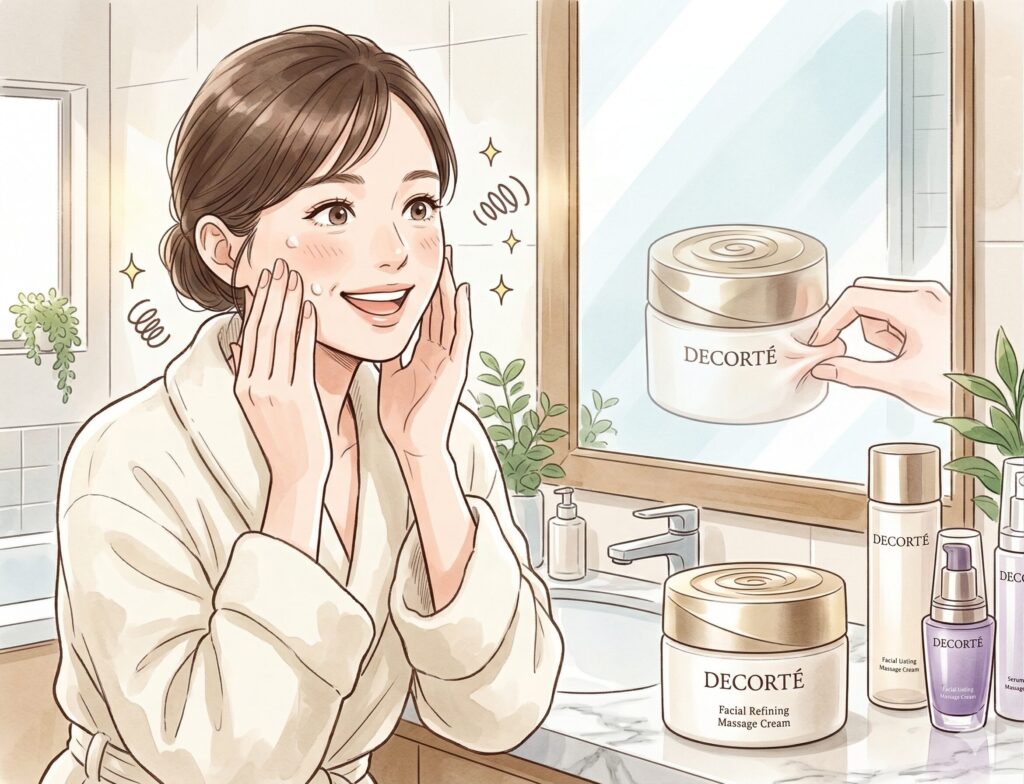 コスメデコルテのマッサージでマッサージを続けたら、触った時の弾力感が以前より増したのを実感した女性