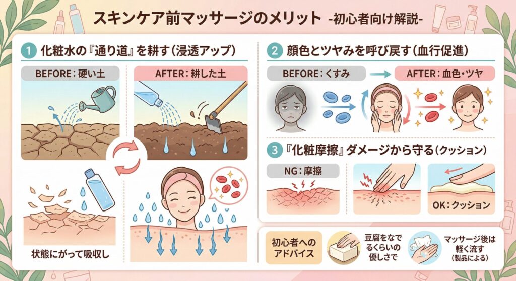 スキンケアをする前にマッサージクリームでマッサージするメリット