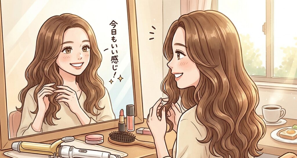 クレイツ カールプロSR32はなぜ人気?安いコテと決定的に違う“とぅるん仕上がり”の正体 あなたのプロンプト
朝、カールアイロンを使って髪が決まって満足している女性